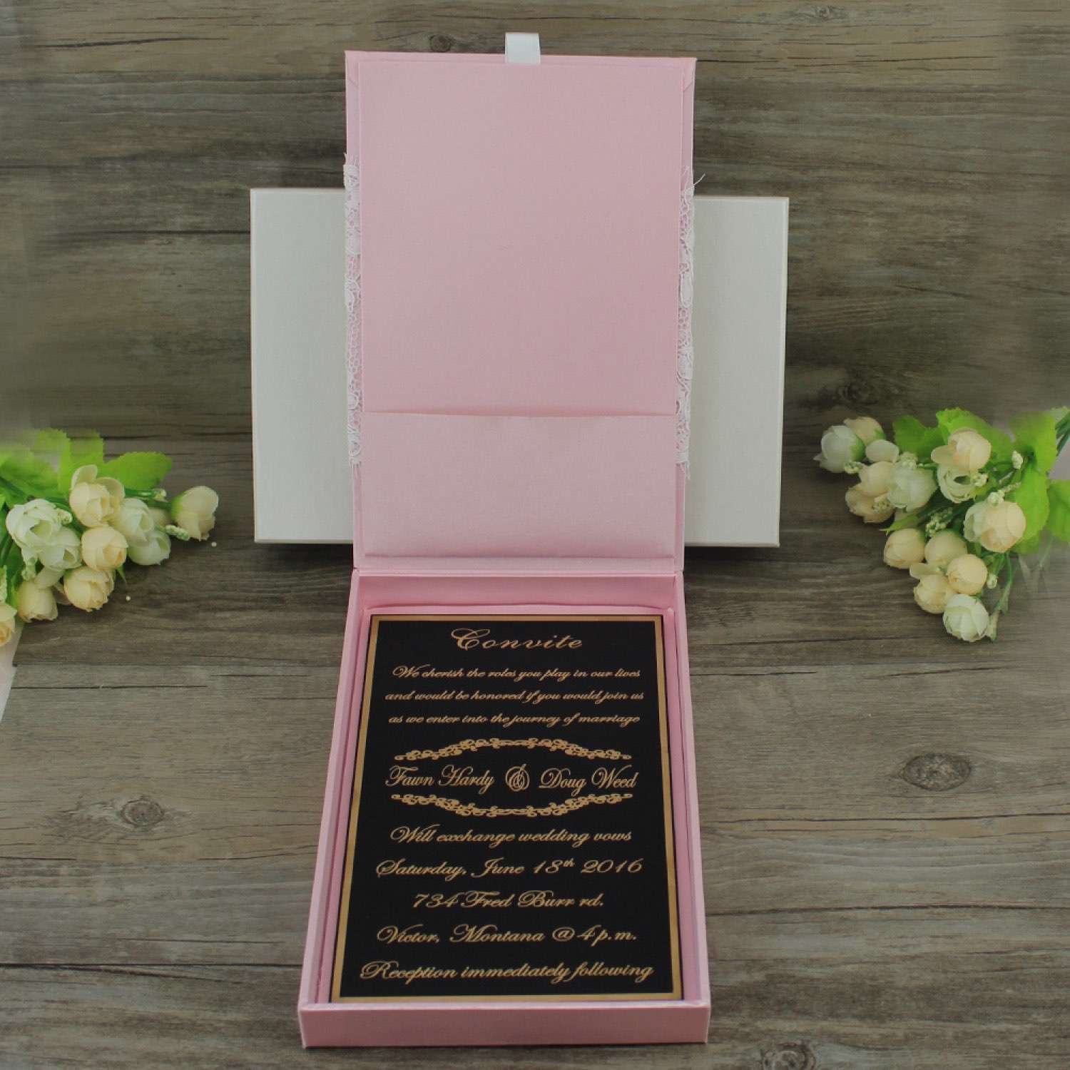 Cheap Silk Boxes Wedding Invitations Wholesale in Pink